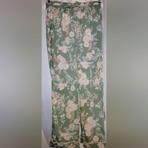 Cupcakes And Cashmere Floral Green Drawstring Pajama Pants Pockets Size Medium